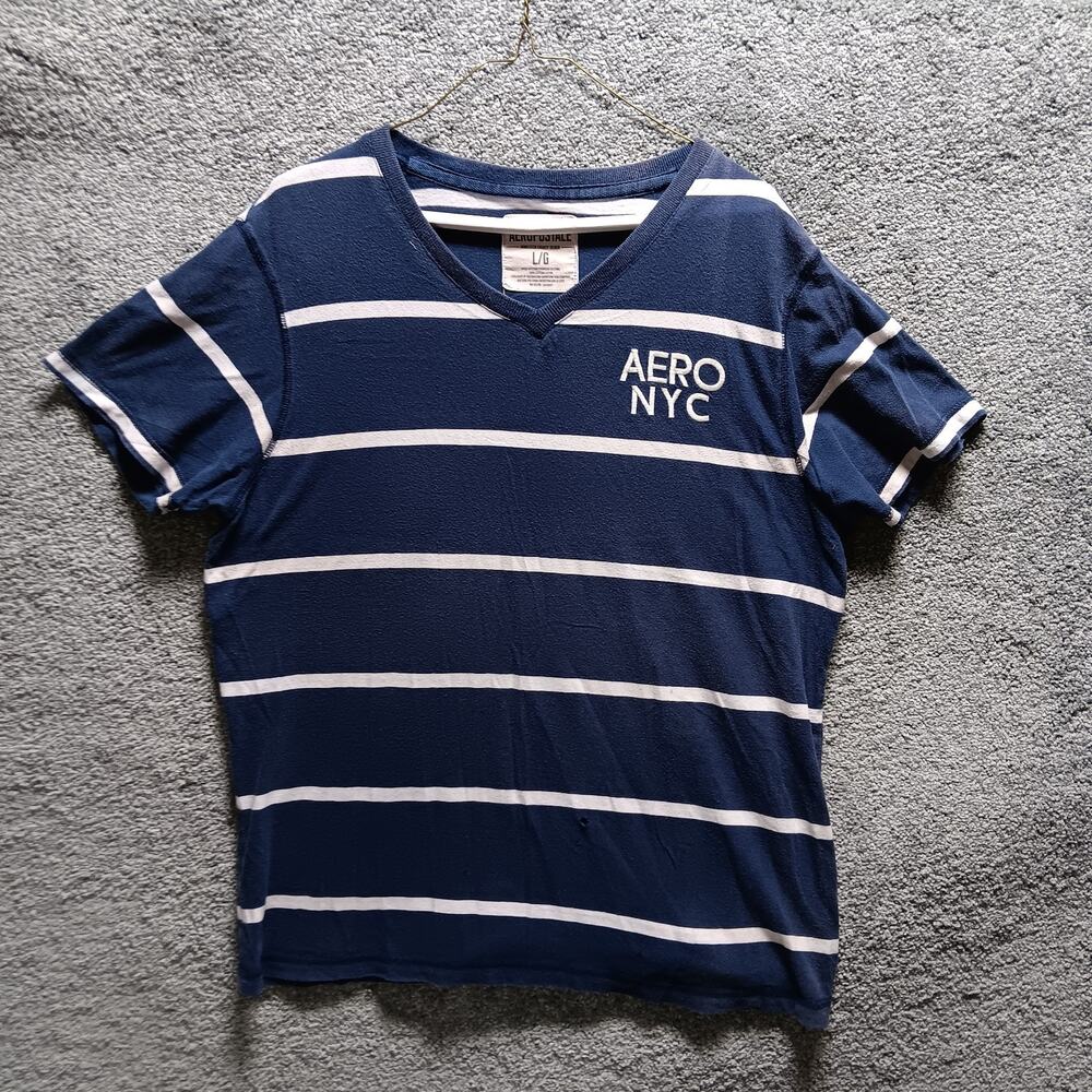 Aeropostale NYC Men’s Blue White Striped Shirt Size Large Casual Top